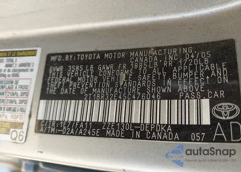 2005 Toyota Corolla Ce from USA, damaged, VIN 2T1BR32E45C476046